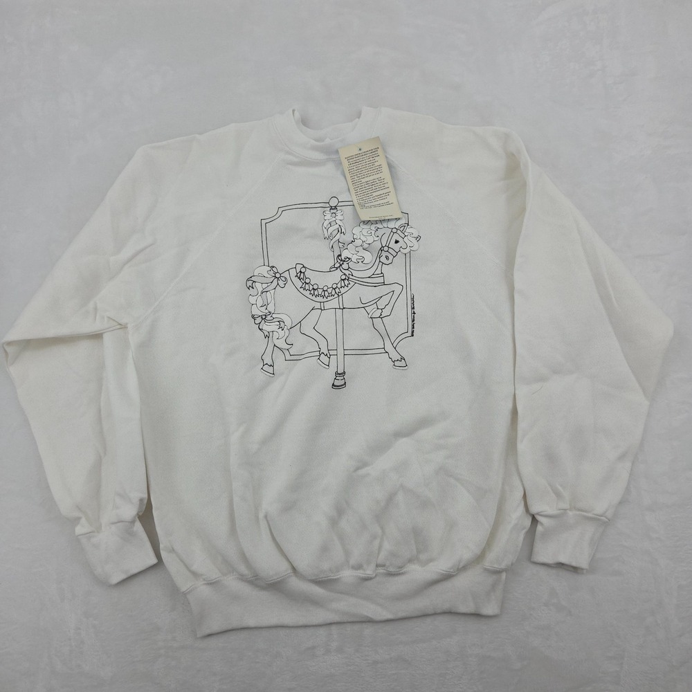 VTG 90s Paintable Puff Print Carousel Horse Sweatshirt Sz XL USA Made NWT